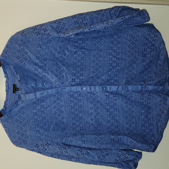 Talbots Tops - Talbots Blue Eyelet Button Front Blouse Size XL